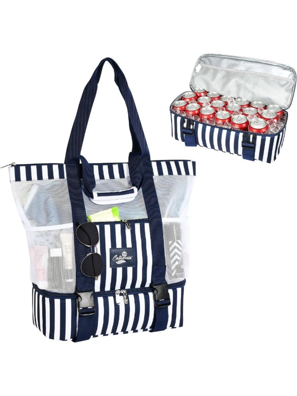 Extra Large Sandproof Beach Tote with Cooler, Mesh Bag for Family Vacation